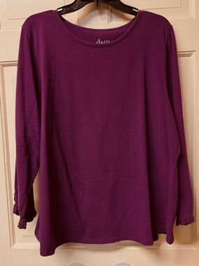 Denim & Co. ruffle cuff  XL Round Neck Bracelet Sleeve plum purple top NWOT